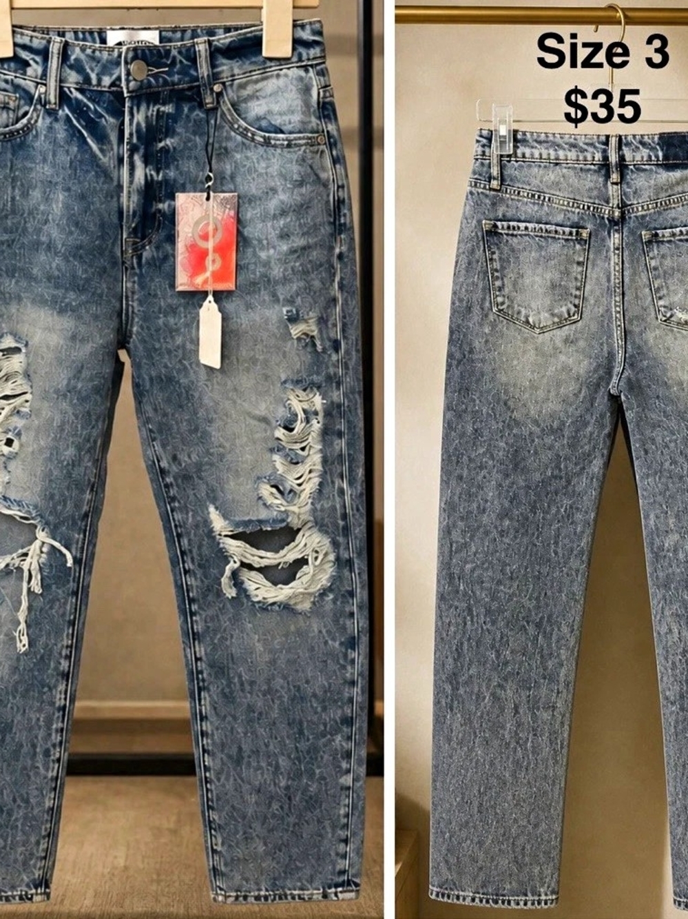 No Boundaries Women’s Blue Acid Wash Distressed Skinny Mid Rise 5-Pocket 3